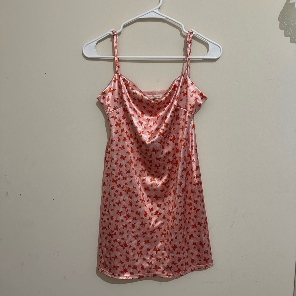 Urban Outfitters Medium Orange Butterfly Print Spaghetti Strap Mini Dress Party